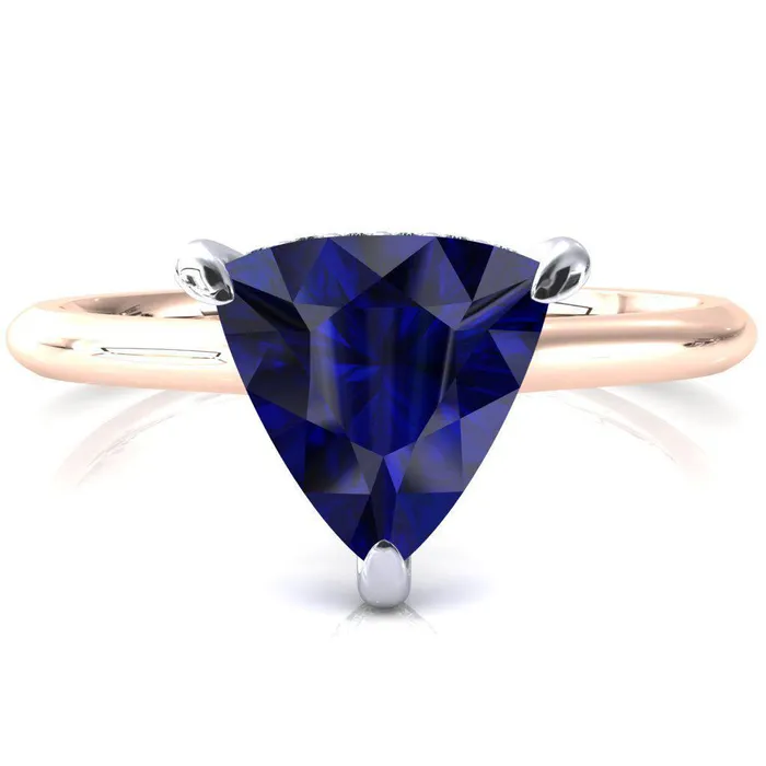Rings Fire Brilliance Secret Trillion Blue Sapphire 3 Prong Floating Halo Engagement Ring