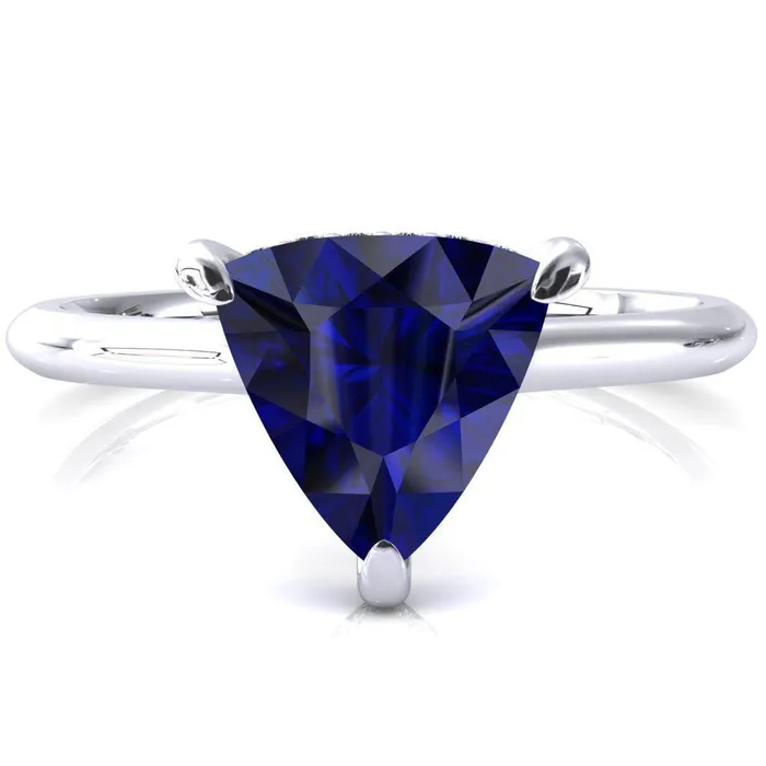 Rings Fire Brilliance Secret Trillion Blue Sapphire 3 Prong Floating Halo Engagement Ring