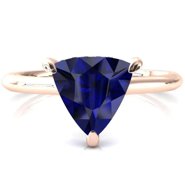 Rings Fire Brilliance Secret Trillion Blue Sapphire 3 Prong Floating Halo Engagement Ring