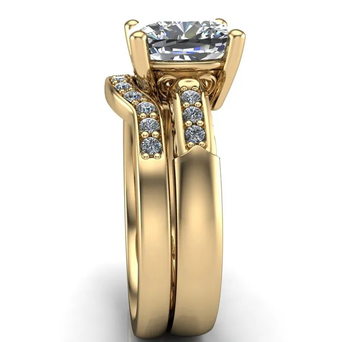 Rings Fire Brilliance Sheila Cushion Center Stone Diamond Channel Under Bezel 4 Prong Ring