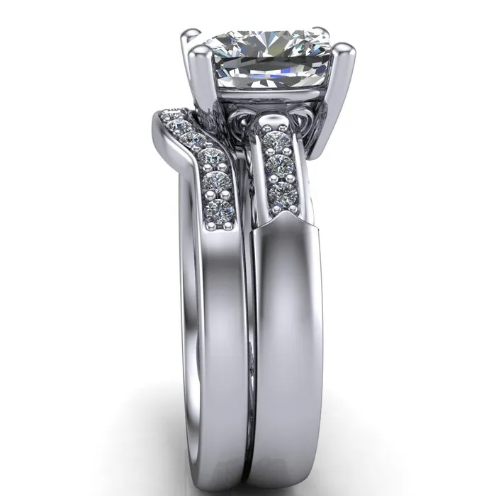 Rings Fire Brilliance Sheila Cushion Center Stone Diamond Channel Under Bezel 4 Prong Ring