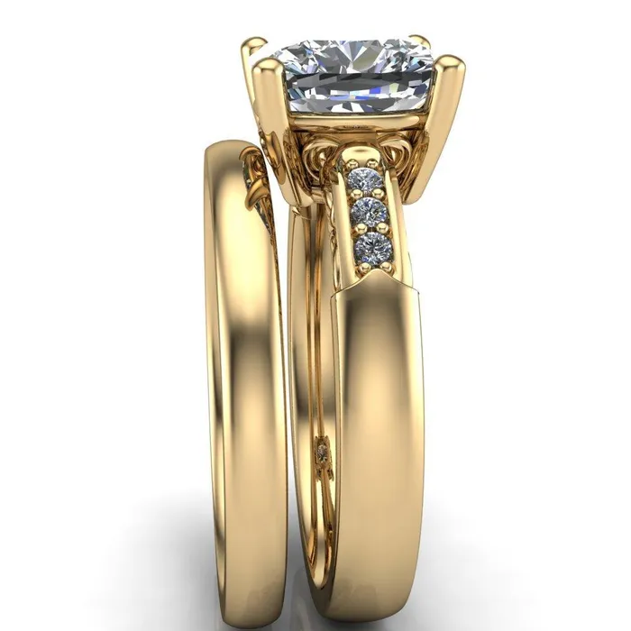 Rings Fire Brilliance Sheila Cushion Center Stone Diamond Channel Under Bezel 4 Prong Ring