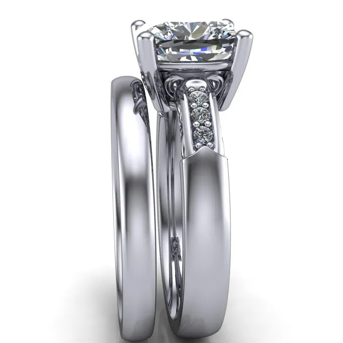 Rings Fire Brilliance Sheila Cushion Center Stone Diamond Channel Under Bezel 4 Prong Ring