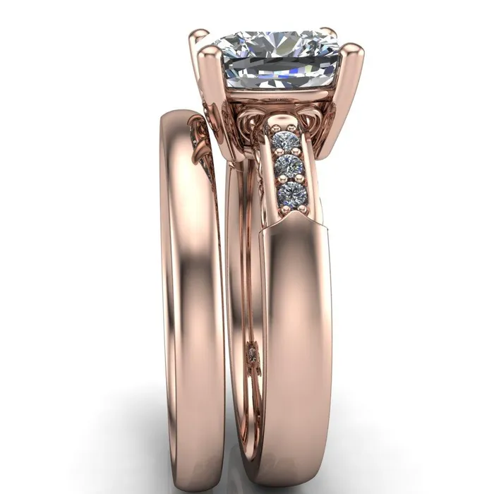 Rings Fire Brilliance Sheila Cushion Center Stone Diamond Channel Under Bezel 4 Prong Ring
