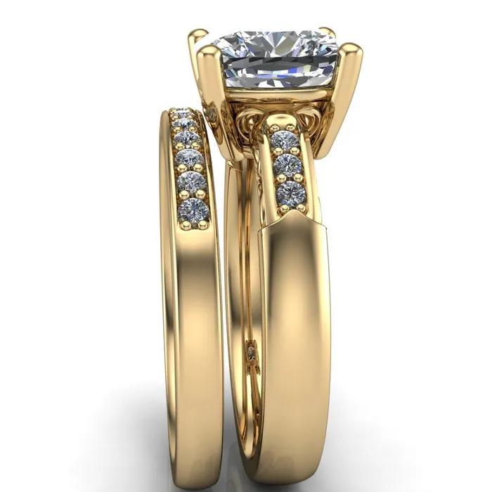Rings Fire Brilliance Sheila Cushion Center Stone Diamond Channel Under Bezel 4 Prong Ring