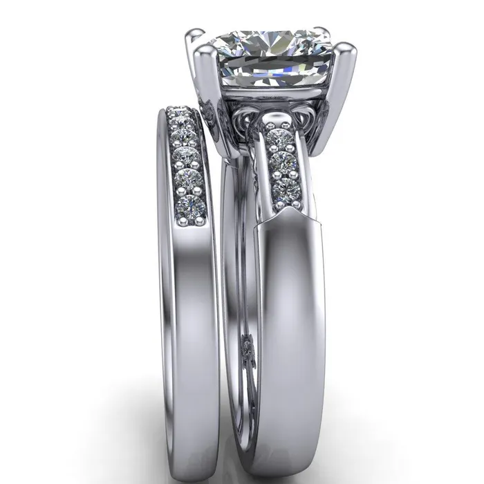 Rings Fire Brilliance Sheila Cushion Center Stone Diamond Channel Under Bezel 4 Prong Ring