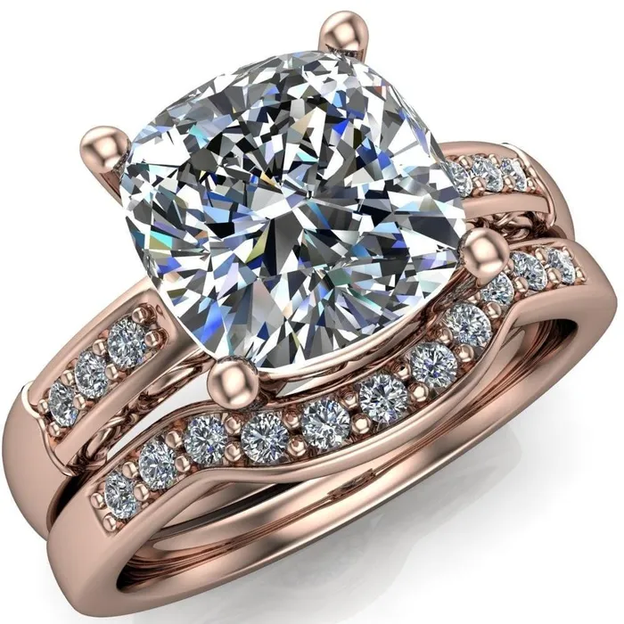 Rings Fire Brilliance Sheila Cushion Center Stone Diamond Channel Under Bezel 4 Prong Ring