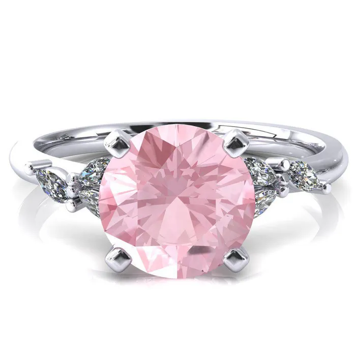 Rings Fire Brilliance Sigrid Round Pink Sapphire 4 Prong Marquise Diamond Side Ring