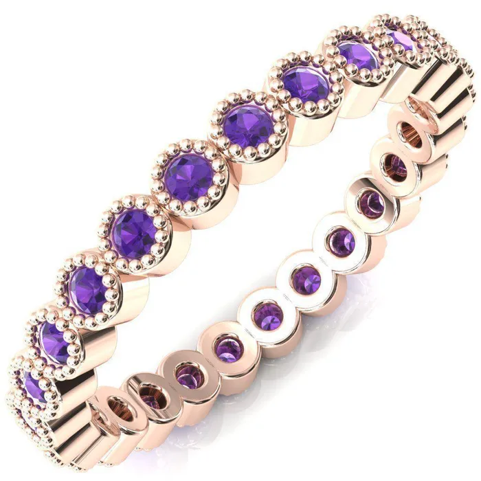 Rings Fire Brilliance Zinnia Round Amethyst 6 Prongs Milgrain Halo Accent Amethyst Ring