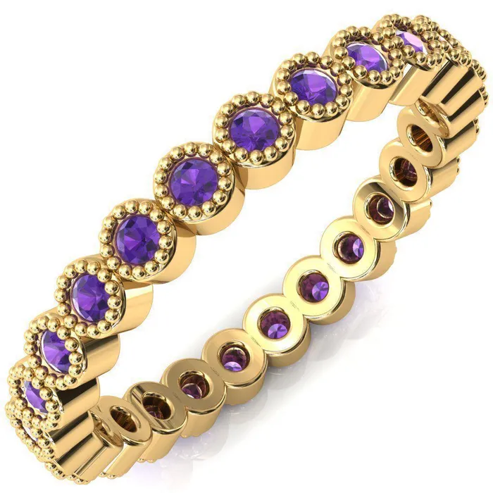 Rings Fire Brilliance Zinnia Round Amethyst 6 Prongs Milgrain Halo Accent Amethyst Ring