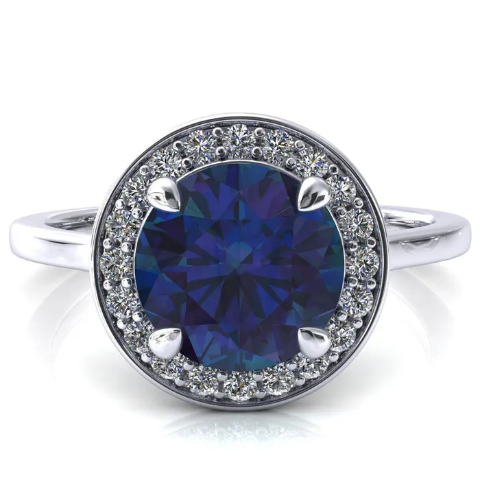 Rings Holly Round Alexandrite 4 Prong Pinpoint Floating Halo Scalloped Cathedral Ring Fire Brilliance 