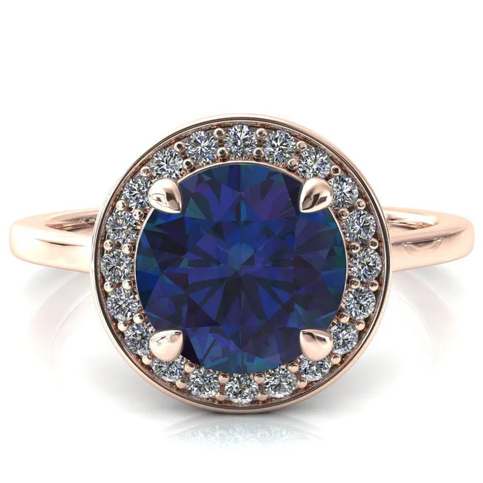 Rings Holly Round Alexandrite 4 Prong Pinpoint Floating Halo Scalloped Cathedral Ring Fire Brilliance 