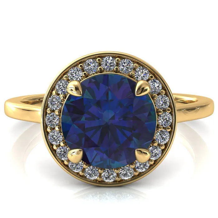 Rings Holly Round Alexandrite 4 Prong Pinpoint Floating Halo Scalloped Cathedral Ring Fire Brilliance 