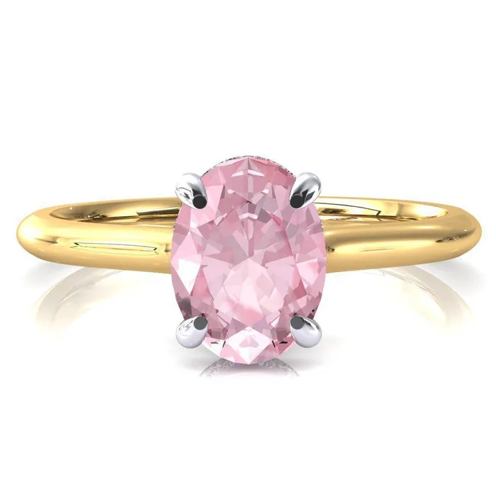Rings Janey Oval Pink Sapphire 4 Prongs Claw Floating Halo Inverted Cathedral Ring Fire Brilliance 