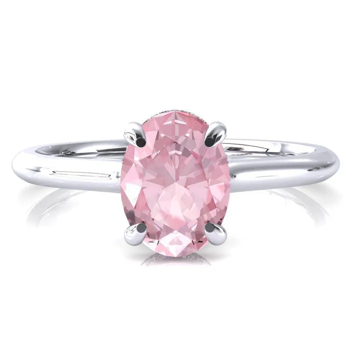 Rings Janey Oval Pink Sapphire 4 Prongs Claw Floating Halo Inverted Cathedral Ring Fire Brilliance 