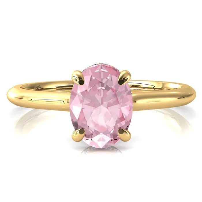 Rings Janey Oval Pink Sapphire 4 Prongs Claw Floating Halo Inverted Cathedral Ring Fire Brilliance 