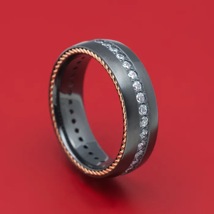 Rings Lashbrook Black Zirconium Eternity Diamond and Braided Gold Ring