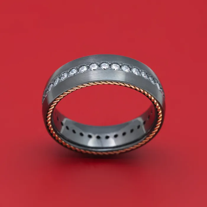 Rings Lashbrook Black Zirconium Eternity Diamond and Braided Gold Ring Rings Lashbrook Black Zirconium Eternity Diamond and Braided Gold Ring