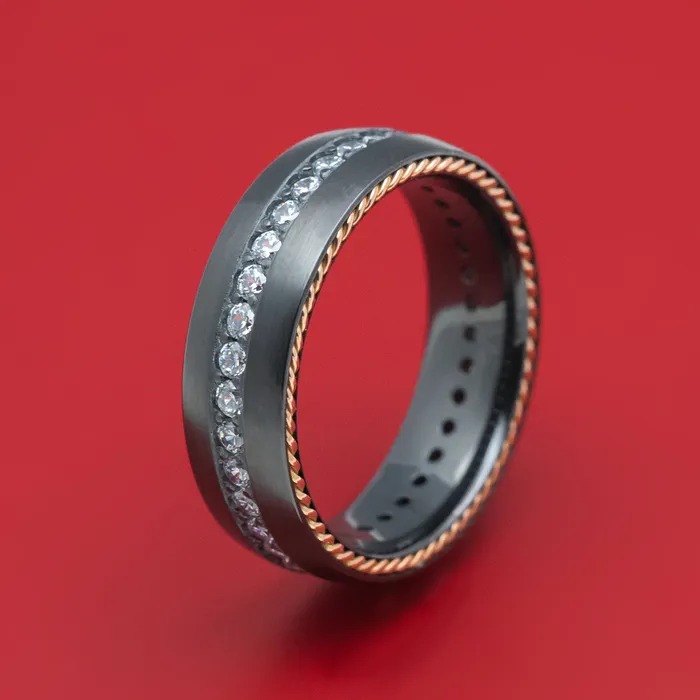 Rings Lashbrook Black Zirconium Eternity Diamond and Braided Gold Ring Rings Lashbrook Black Zirconium Eternity Diamond and Braided Gold Ring