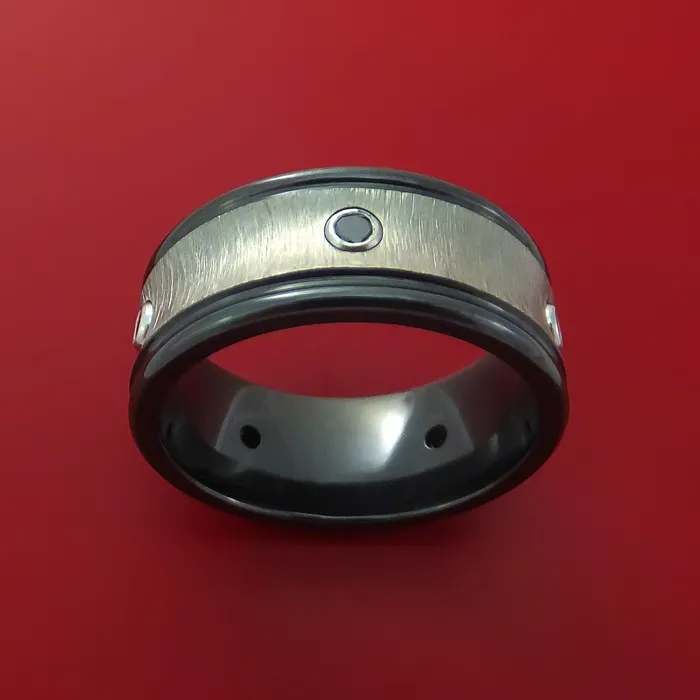 Rings Lashbrook Black Zirconium Ring with Zirconium Inlay and Black Diamonds Rings Lashbrook Black Zirconium Ring with Zirconium Inlay and Black Diamonds