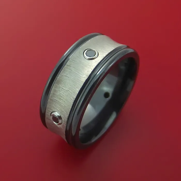 Rings Lashbrook Black Zirconium Ring with Zirconium Inlay and Black Diamonds Rings Lashbrook Black Zirconium Ring with Zirconium Inlay and Black Diamonds