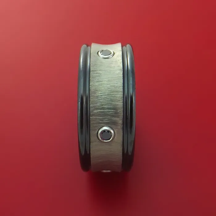 Rings Lashbrook Black Zirconium Ring with Zirconium Inlay and Black Diamonds Rings Lashbrook Black Zirconium Ring with Zirconium Inlay and Black Diamonds