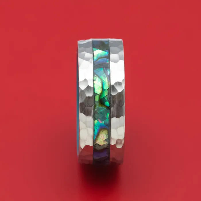 Rings Lashbrook Titanium Ring with Abalone Inlay and Cerakote Sleeve Custom Made Band Rings Lashbrook Titanium Ring with Abalone Inlay and Cerakote Sleeve Custom Made Band