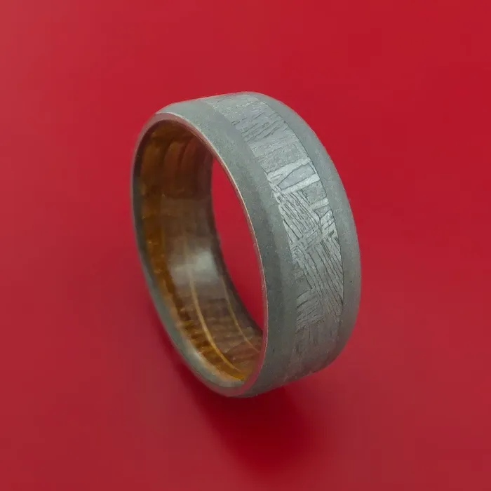 Rings Lashbrook Titanium Ring with Gibeon Meteorite Inlay and Interior Hardwood Sleeve Custom Made Band Rings Lashbrook Titanium Ring with Gibeon Meteorite Inlay and Interior Hardwood Sleeve Custom Made Band
