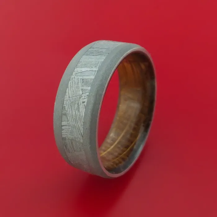 Rings Lashbrook Titanium Ring with Gibeon Meteorite Inlay and Interior Hardwood Sleeve Custom Made Band Rings Lashbrook Titanium Ring with Gibeon Meteorite Inlay and Interior Hardwood Sleeve Custom Made Band