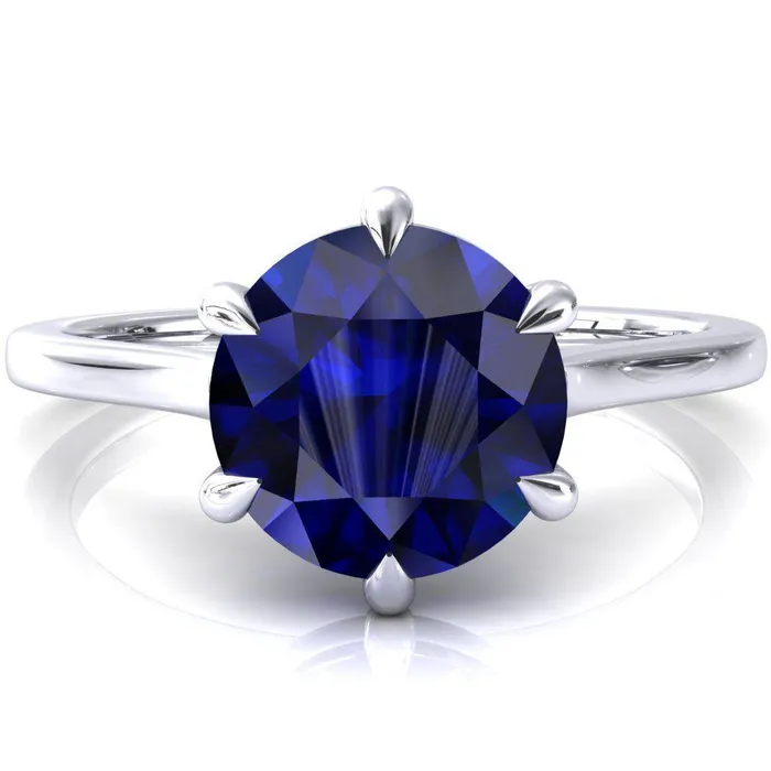Rings Lizzy Round Blue Sapphire 6 Claw Prong Cathedral Engagement Ring Fire Brilliance Rings Lizzy Round Blue Sapphire 6 Claw Prong Cathedral Engagement Ring Fire Brilliance