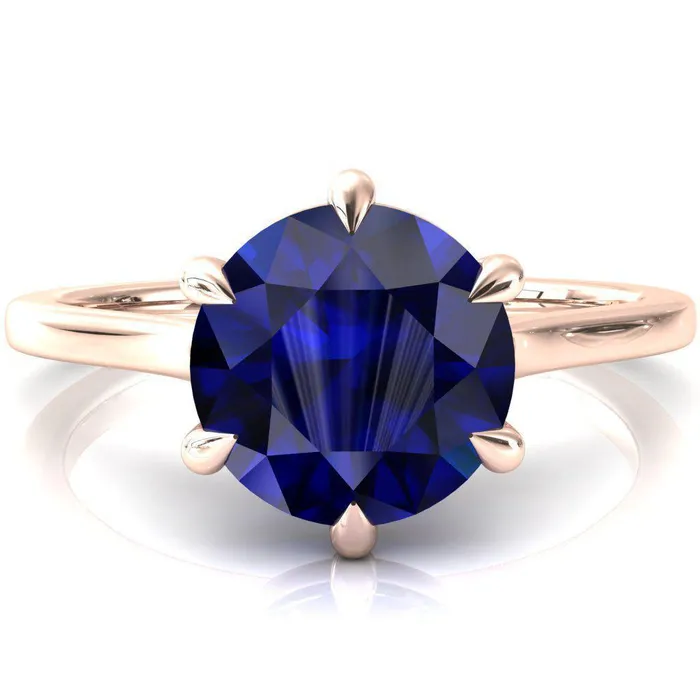 Rings Lizzy Round Blue Sapphire 6 Claw Prong Cathedral Engagement Ring Fire Brilliance 