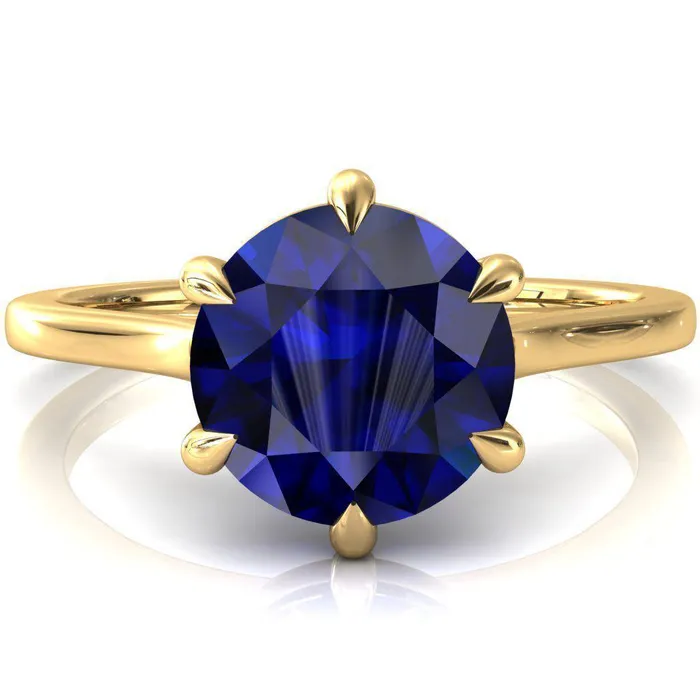 Rings Lizzy Round Blue Sapphire 6 Claw Prong Cathedral Engagement Ring Fire Brilliance 