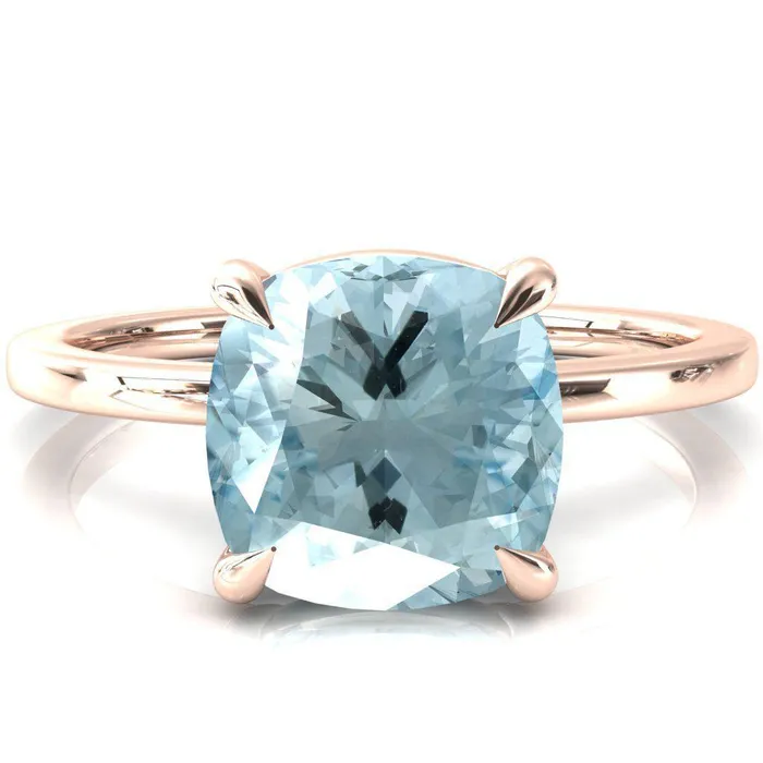 Rings Lyla Cushion Aqua Blue Spinel 4 Claw Prong Single Rail Solitaire Ring Fire Brilliance 