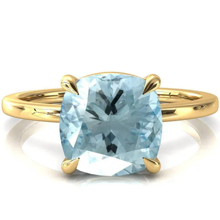 Rings Lyla Cushion Aqua Blue Spinel 4 Claw Prong Single Rail Solitaire Ring Fire Brilliance 