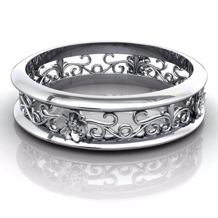 Rings Marie Floral and Vines Filigree Eternity Wedding Band Fire Brilliance 
