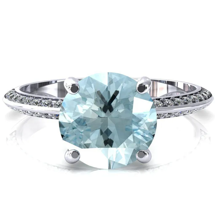 Rings Nancy Round Aqua Blue Spinel 4 Prong 12 Eternity Diamond Knife Shank Accent Engagement Ring Fire Brilliance Rings Nancy Round Aqua Blue Spinel 4 Prong 12 Eternity Diamond Knife Shank Accent Engagement Ring Fire Brilliance