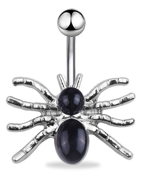Rings P96 Silver Black Spider Belly Button Ring 02