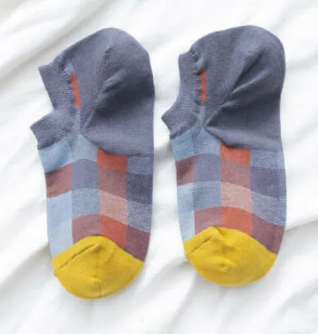 Rings POLLY SF1109 Gray Plaid Design Low Cut Socks