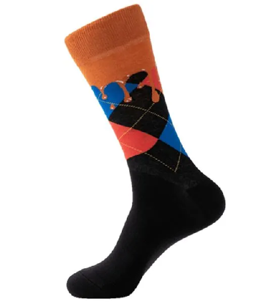 Rings POLLY SF423 Black Plaid Orange Drip Socks