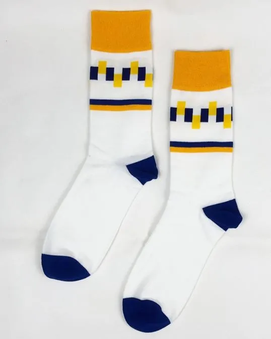 Rings POLLY SF538 White Golden Yellow Blue Rectangles Socks
