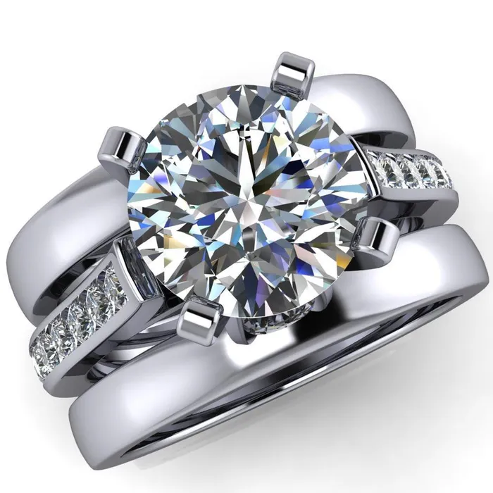 Rings Prima Round Center Stone 4 Prong Diamond Channel Set Ring Fire Brilliance Rings Prima Round Center Stone 4 Prong Diamond Channel Set Ring Fire Brilliance