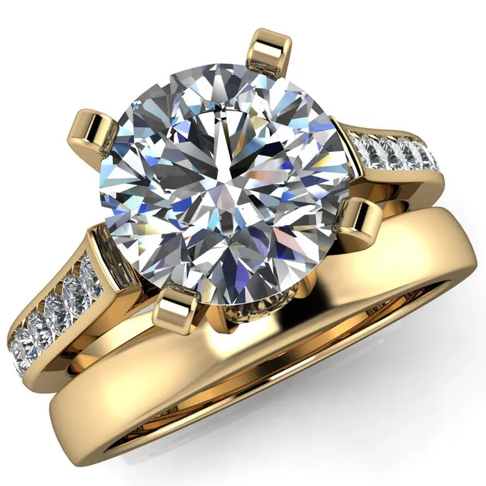 Rings Prima Round Center Stone 4 Prong Diamond Channel Set Ring Fire Brilliance 