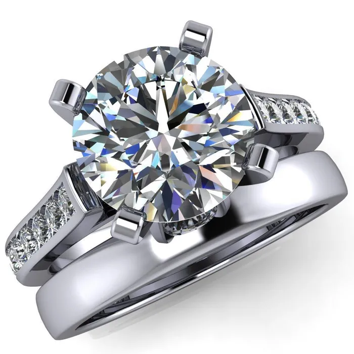 Rings Prima Round Center Stone 4 Prong Diamond Channel Set Ring Fire Brilliance 