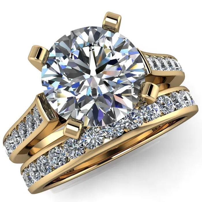 Rings Prima Round Center Stone 4 Prong Diamond Channel Set Ring Fire Brilliance 