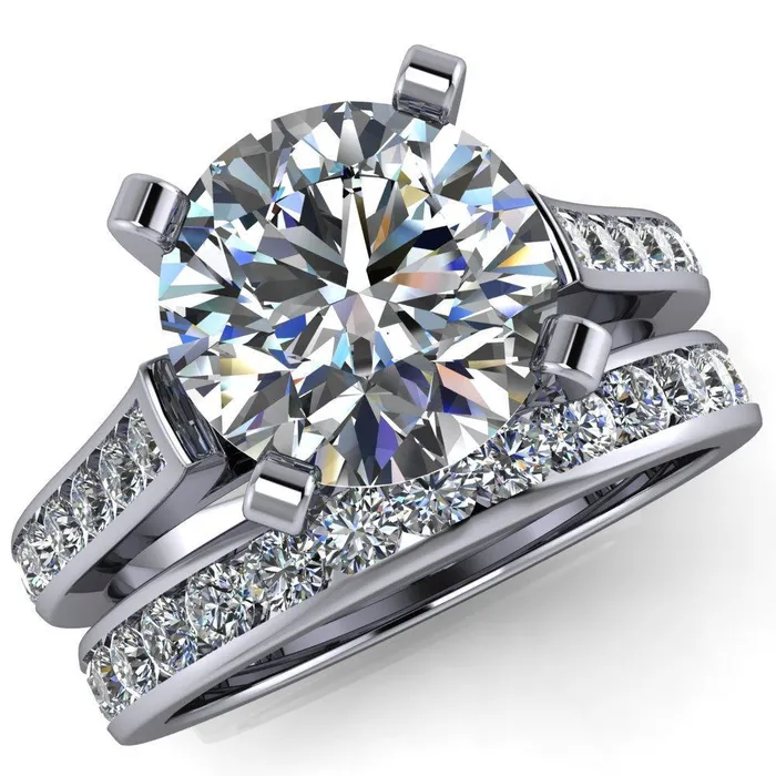 Rings Prima Round Center Stone 4 Prong Diamond Channel Set Ring Fire Brilliance 