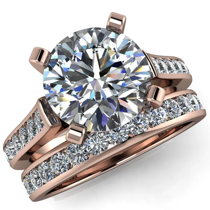 Rings Prima Round Center Stone 4 Prong Diamond Channel Set Ring Fire Brilliance 