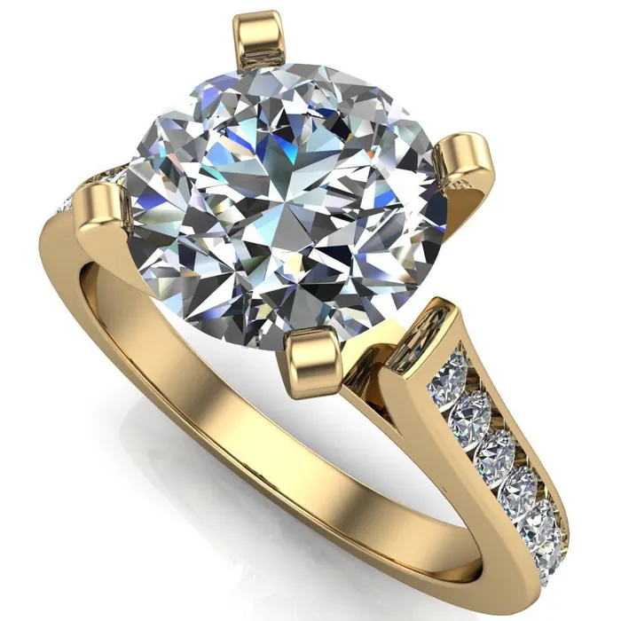 Rings Prima Round Center Stone 4 Prong Diamond Channel Set Ring Fire Brilliance 