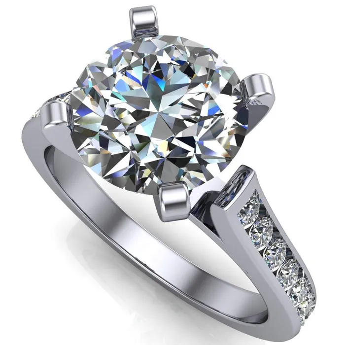 Rings Prima Round Center Stone 4 Prong Diamond Channel Set Ring Fire Brilliance 