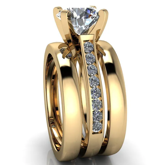 Rings Prima Round Center Stone 4 Prong Diamond Channel Set Ring Fire Brilliance 