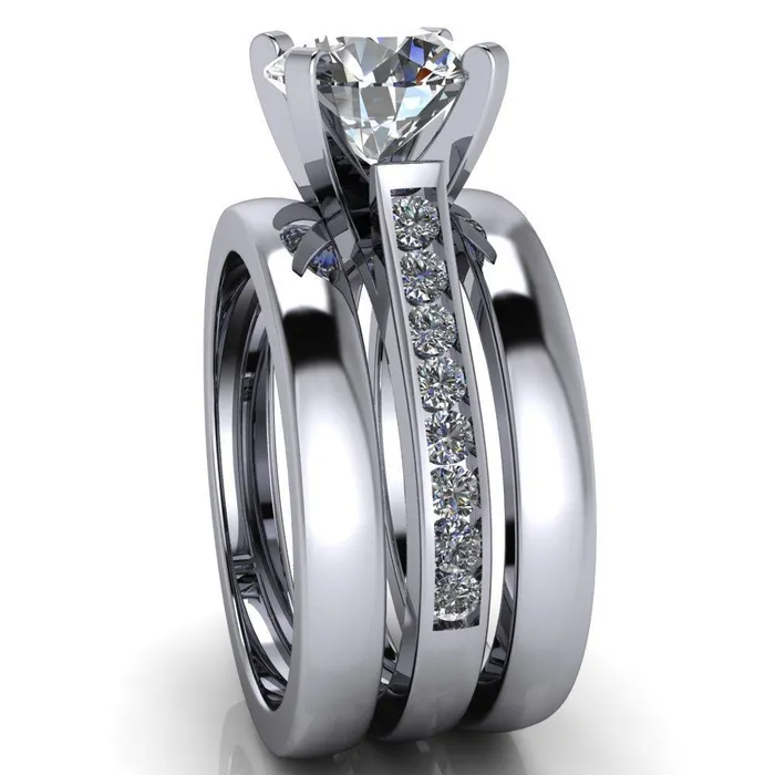 Rings Prima Round Center Stone 4 Prong Diamond Channel Set Ring Fire Brilliance 